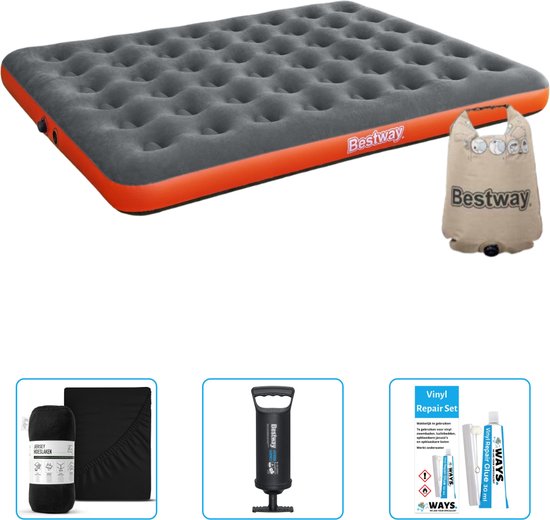 Bestway luchtbed - 2-Persoons - 152 x 203 x 22 cm - Grijs/Oranje - Inclusief Hoeslaken - Pomp en Reparatieset van Bestway