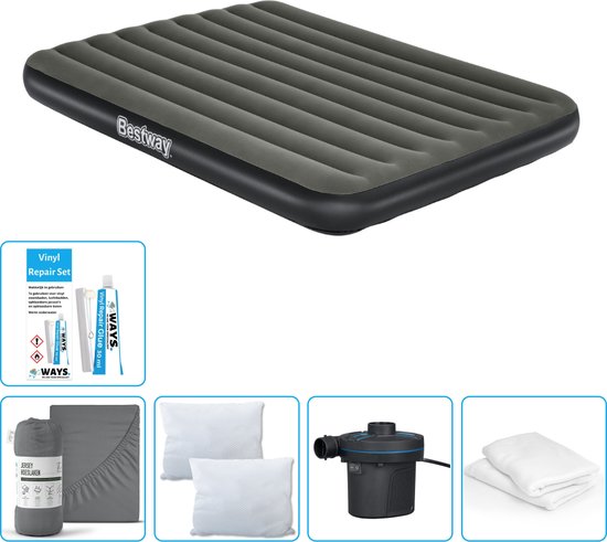 Bestway luchtbed - 2-Persoons - 152 x 203 x 25 cm - Groen - Inclusief Hoeslaken - Kussen - Kussenbeschermer - Pomp en Reparatieset van Bestway