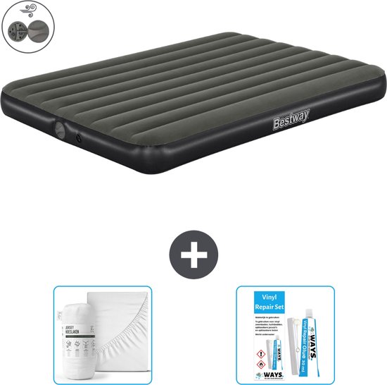 Bestway luchtbed - 2-Persoons - 152 x 203 x 25 cm - Groen - Inclusief pomp - Hoeslaken en Reparatieset van Bestway