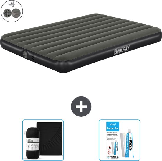 Bestway luchtbed - 2-Persoons - 152 x 203 x 25 cm - Groen - Inclusief pomp - Hoeslaken en Reparatieset van Bestway