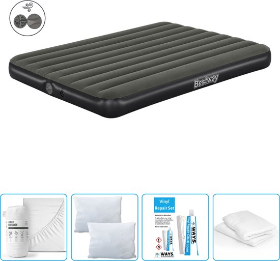 Bestway luchtbed - 2-Persoons - 152 x 203 x 25 cm - Groen - Inclusief pomp - Hoeslaken - Kussen - Kussenbeschermer en Reparatieset van Bestway