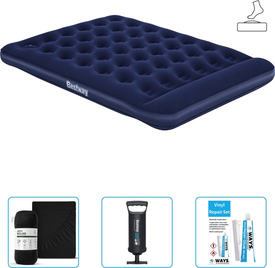 Bestway luchtbed - 2-Persoons - 152 x 203 x 28 cm - Blauw - Inclusief pomp - Hoeslaken - Pomp en Reparatieset van Bestway