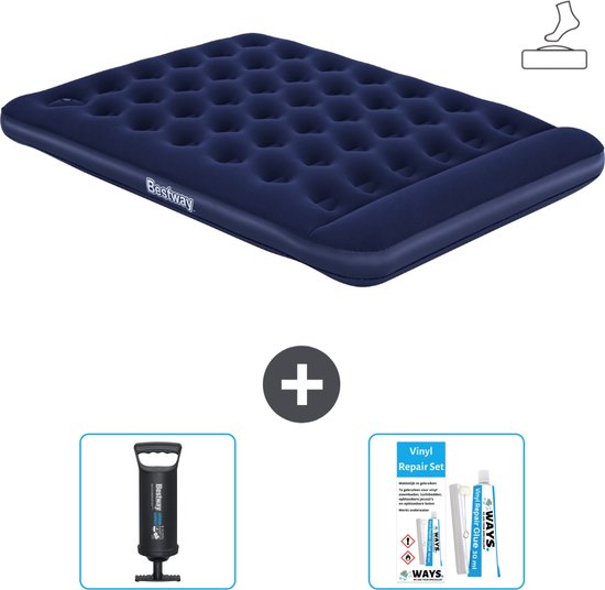 Bestway luchtbed - 2-Persoons - 152 x 203 x 28 cm - Blauw - Inclusief pomp - Pomp en Reparatieset van Bestway