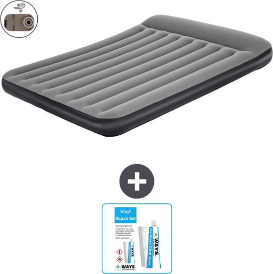Bestway luchtbed - 2-Persoons - 152 x 203 x 30 cm - Grijs - Inclusief pomp - Reparatieset van Merkloos