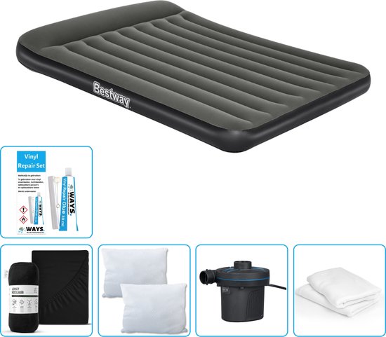 Bestway luchtbed - 2-Persoons - 152 x 203 x 30 cm - Groen - Inclusief Hoeslaken - Kussen - Kussenbeschermer - Pomp en Reparatieset van Bestway