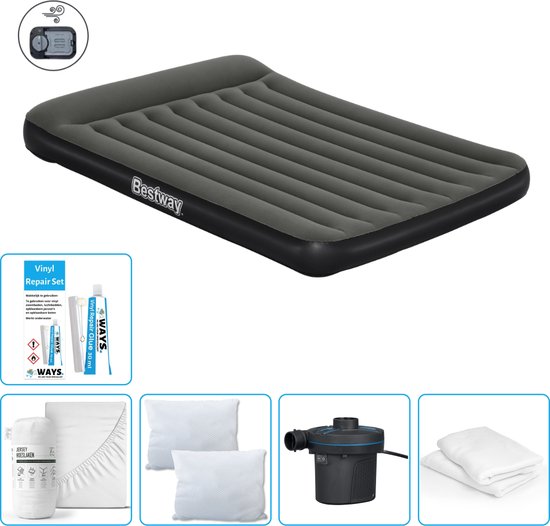 Bestway luchtbed - 2-Persoons - 152 x 203 x 30 cm - Groen - Inclusief pomp - Hoeslaken - Kussen - Kussenbeschermer - Pomp en Reparatieset van Bestway