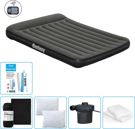 Bestway luchtbed - 2-Persoons - 152 x 203 x 30 cm - Groen - Inclusief pomp - Hoeslaken - Kussen - Kussenbeschermer - Pomp en Reparatieset van Bestway