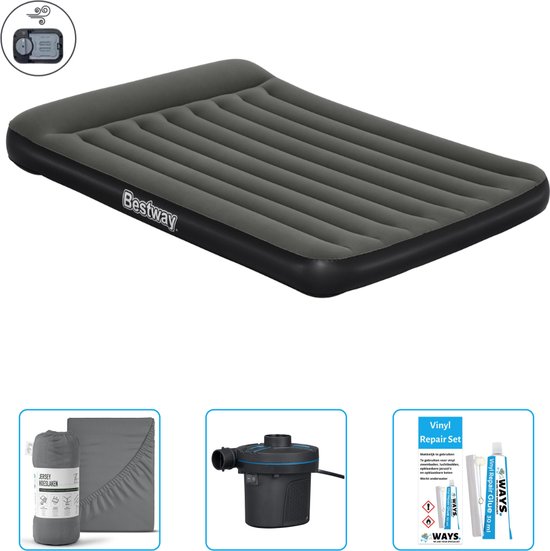 Bestway luchtbed - 2-Persoons - 152 x 203 x 30 cm - Groen - Inclusief pomp - Hoeslaken - Pomp en Reparatieset van Bestway
