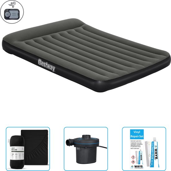 Bestway luchtbed - 2-Persoons - 152 x 203 x 30 cm - Groen - Inclusief pomp - Hoeslaken - Pomp en Reparatieset van Bestway