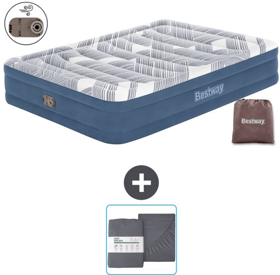 Bestway luchtbed - 2-Persoons - 152 x 203 x 36 cm - Blauw - Inclusief pomp en Hoeslaken van Bestway