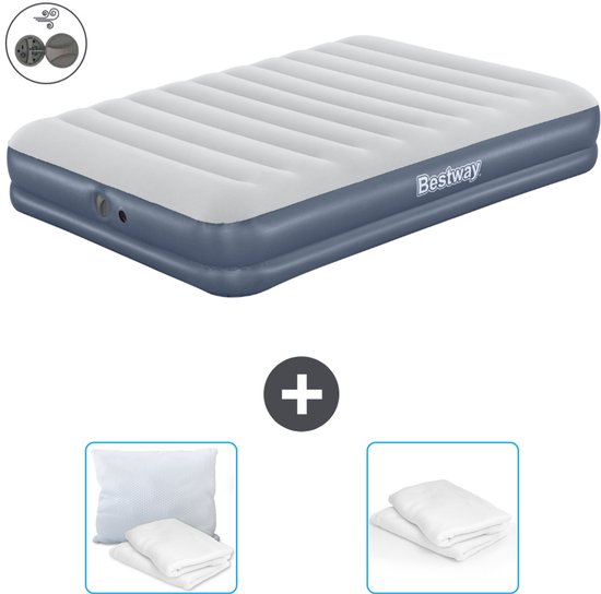 Bestway luchtbed - 2-Persoons - 152 x 203 x 36 cm - Blauw - Inclusief pomp - Kussen en Kussenbeschermer van Bestway