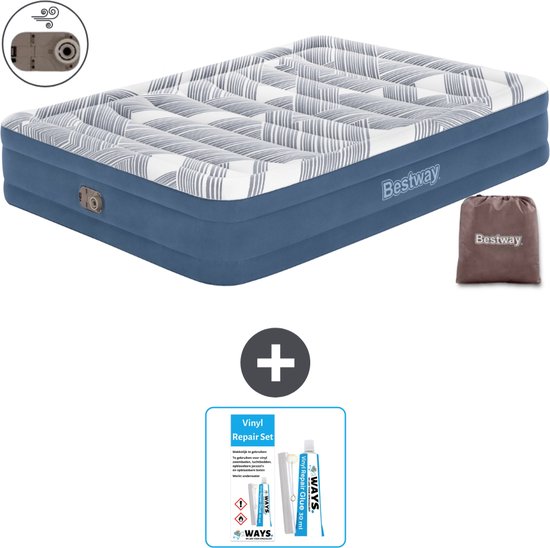 Bestway luchtbed - 2-Persoons - 152 x 203 x 36 cm - Blauw - Inclusief pomp - Reparatieset van Bestway