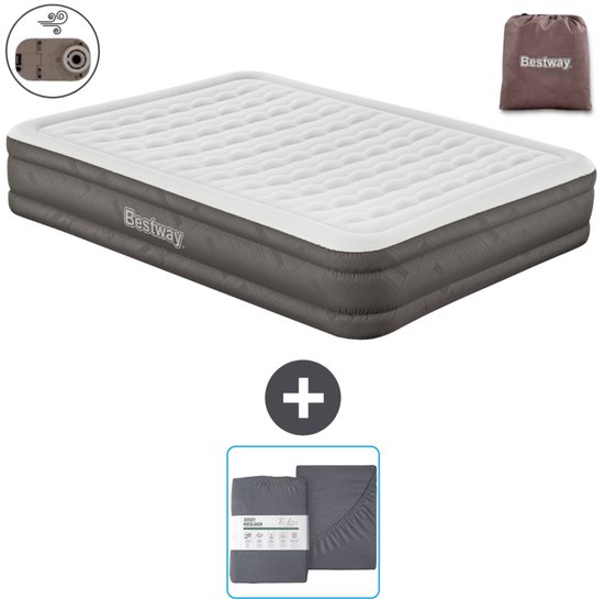 Bestway luchtbed - 2-Persoons - 152 x 203 x 36 cm - Bruin - Inclusief pomp en Hoeslaken van Bestway