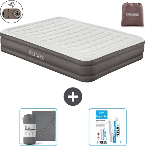 Bestway luchtbed - 2-Persoons - 152 x 203 x 36 cm - Bruin - Inclusief pomp - Hoeslaken en Reparatieset van Bestway