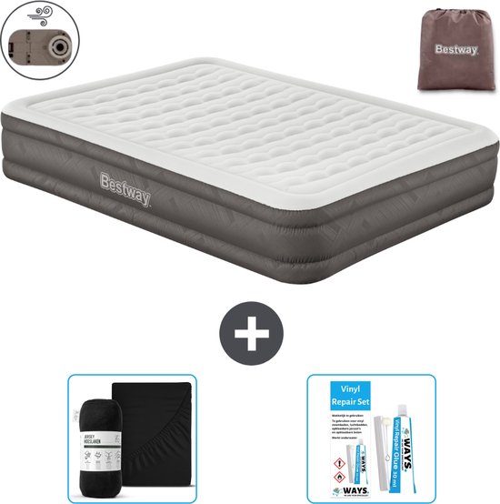 Bestway luchtbed - 2-Persoons - 152 x 203 x 36 cm - Bruin - Inclusief pomp - Hoeslaken en Reparatieset van Bestway