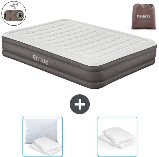 Bestway luchtbed - 2-Persoons - 152 x 203 x 36 cm - Bruin - Inclusief pomp - Kussen en Kussenbeschermer
