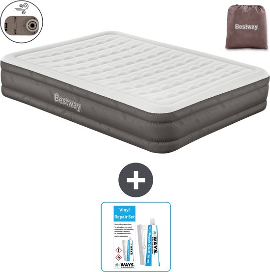 Bestway luchtbed - 2-Persoons - 152 x 203 x 36 cm - Bruin - Inclusief pomp - Reparatieset van Bestway