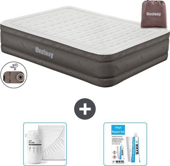 Bestway luchtbed - 2-Persoons - 152 x 203 x 46 cm - Bruin - Inclusief pomp - Hoeslaken en Reparatieset van Bestway