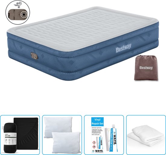Bestway luchtbed - 2-Persoons - 152 x 203 x 46 cm - Grijs - Inclusief pomp - Hoeslaken - Kussen - Kussenbeschermer en Reparatieset van Bestway
