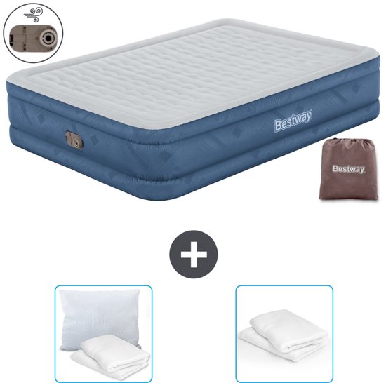 Bestway luchtbed - 2-Persoons - 152 x 203 x 46 cm - Grijs - Inclusief pomp - Kussen en Kussenbeschermer van Bestway