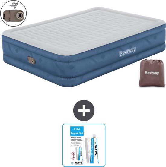Bestway luchtbed - 2-Persoons - 152 x 203 x 46 cm - Grijs - Inclusief pomp - Reparatieset van Merkloos