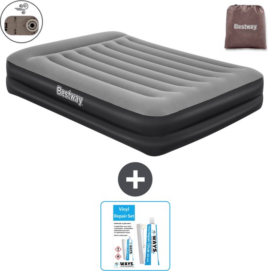 Bestway luchtbed - 2-Persoons - 152 x 203 x 46 cm - Grijs - Inclusief pomp - Reparatieset van Merkloos
