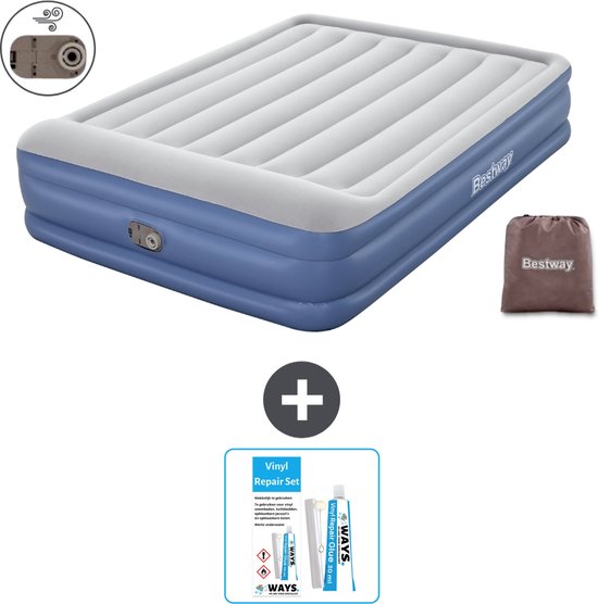 Bestway luchtbed - 2-Persoons - 152 x 203 x 46 cm - Grijs/Blauw - Inclusief pomp - Reparatieset van Bestway