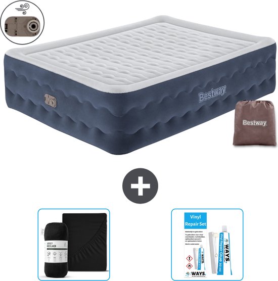 Bestway luchtbed - 2-Persoons - 152 x 203 x 51 cm - Blauw - Inclusief pomp - Hoeslaken en Reparatieset van Bestway