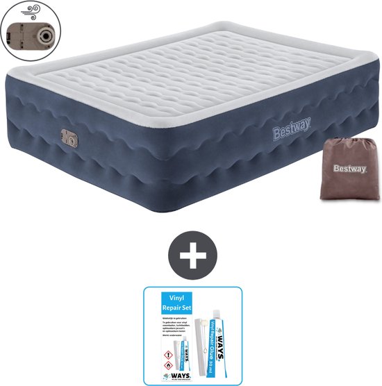 Bestway luchtbed - 2-Persoons - 152 x 203 x 51 cm - Blauw - Inclusief pomp - Reparatieset van Bestway