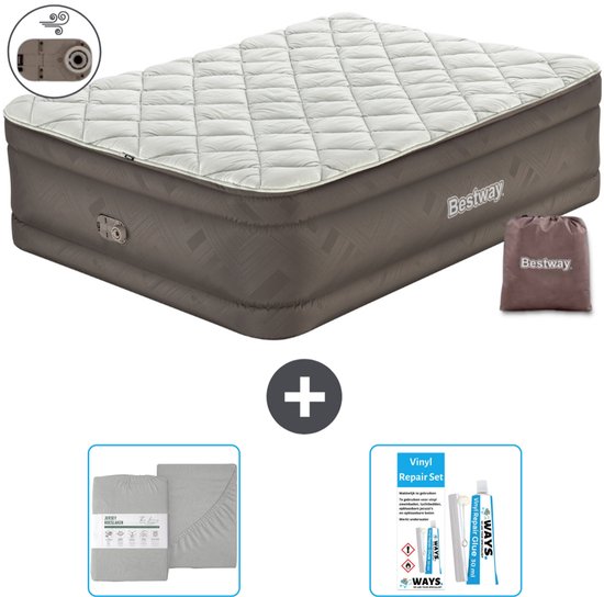 Bestway luchtbed - 2-Persoons - 152 x 203 x 51 cm - Bruin - Inclusief pomp - Hoeslaken en Reparatieset van Bestway