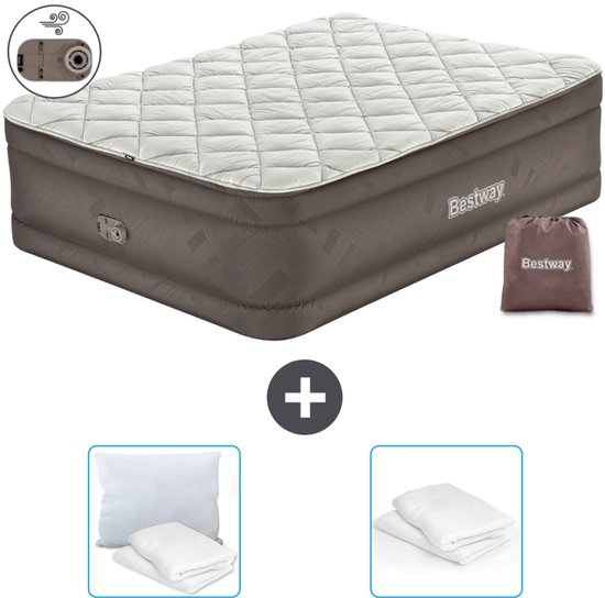 Bestway luchtbed - 2-Persoons - 152 x 203 x 51 cm - Bruin - Inclusief pomp - Kussen en Kussenbeschermer van Bestway