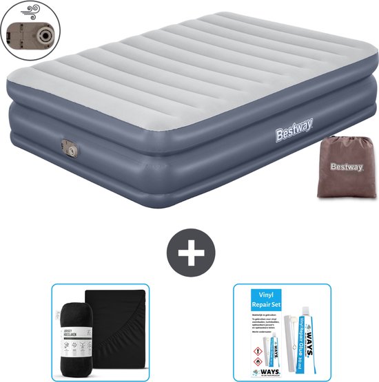 Bestway luchtbed - 2-Persoons - 152 x 203 x 51 cm - Grijs - Inclusief pomp - Hoeslaken en Reparatieset van Merkloos