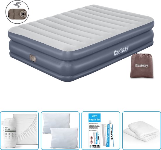 Bestway luchtbed - 2-Persoons - 152 x 203 x 51 cm - Grijs - Inclusief pomp - Hoeslaken - Kussen - Kussenbeschermer en Reparatieset van Merkloos