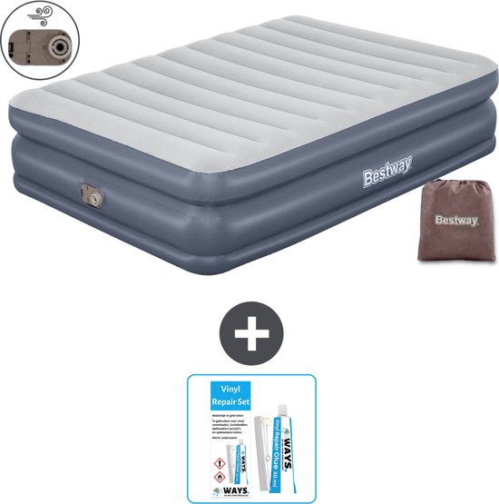 Bestway luchtbed - 2-Persoons - 152 x 203 x 51 cm - Grijs - - Inclusief pomp - Reparatieset van Bestway