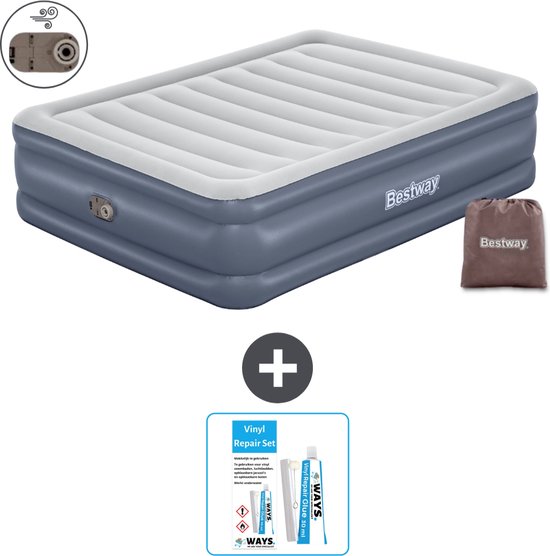 Bestway luchtbed - 2-Persoons - 152 x 203 x 51 cm - Grijs - Inclusief pomp - Reparatieset van Bestway