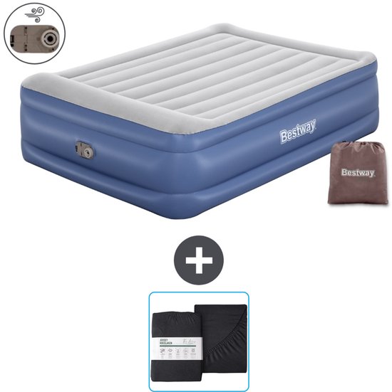 Bestway luchtbed - 2-Persoons - 152 x 203 x 56 cm - Grijs/Blauw - Inclusief pomp en Hoeslaken van Bestway