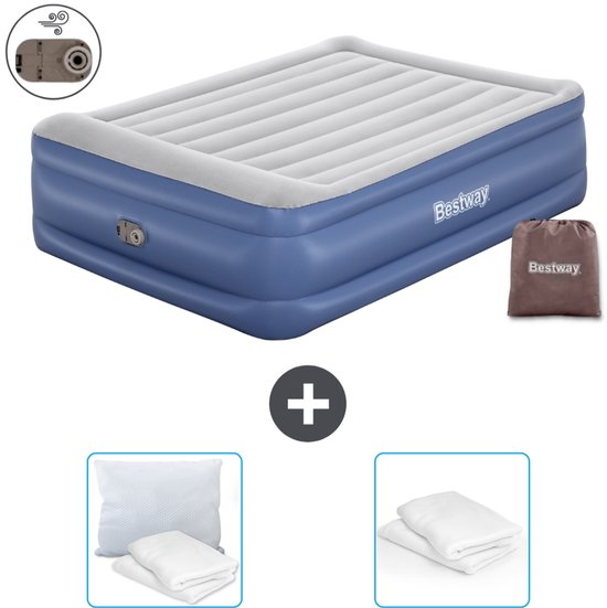 Bestway luchtbed - 2-Persoons - 152 x 203 x 56 cm - Grijs/Blauw - Inclusief pomp - Kussen en Kussenbeschermer van Merkloos