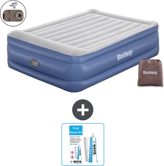 Bestway luchtbed - 2-Persoons - 152 x 203 x 56 cm - Grijs/Blauw - Inclusief pomp - Reparatieset van Bestway