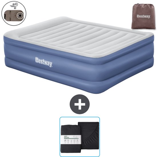 Bestway luchtbed - 2-Persoons - 152 x 203 x 61 cm - Grijs/Blauw - Inclusief pomp en Hoeslaken