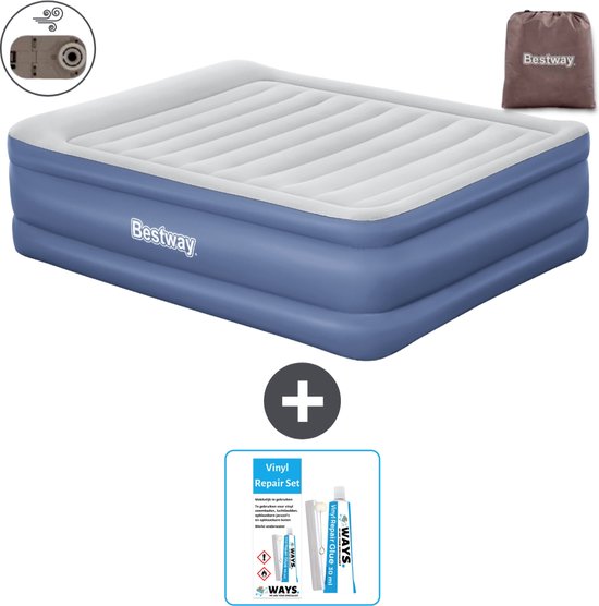 Bestway luchtbed - 2-Persoons - 152 x 203 x 61 cm - Grijs/Blauw - Inclusief pomp - Reparatieset van Bestway