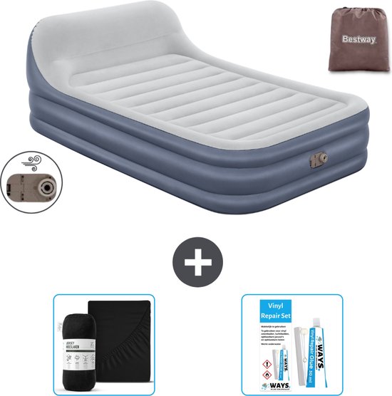 Bestway luchtbed - 2-Persoons - 152 x 226 x 46 cm - Grijs - Inclusief pomp - Hoeslaken en Reparatieset van Bestway