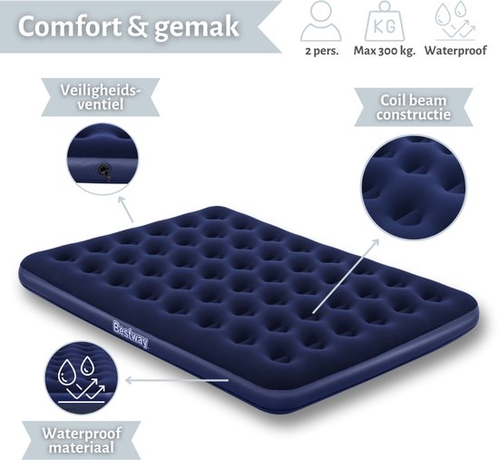 Bestway – Luchtbed – 2-Persoons – 152×203×22 cm – Blauw - Luchtbed 2 Persoons - Campingbed - Buitenbed - Logeerbed - Luchtbed Blauw van Merkloos