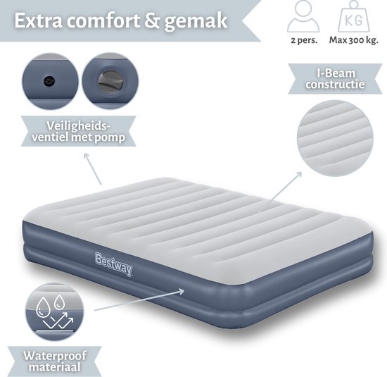 Bestway luchtbed - 2-Persoons - 152x203x36 cm (BxLxH) - Blauw - Met ingebouwde USB oplaadbare pomp van Bestway
