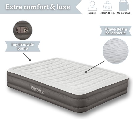 Bestway luchtbed - 2-Persoons - 152x203x36 cm (BxLxH) - Bruin - Met ingebouwde elektrische pomp - Inclusief opbergtas van Bestway
