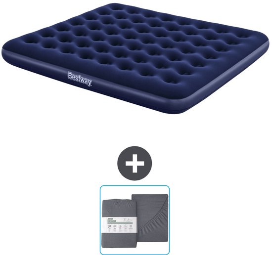 Bestway luchtbed - 2-Persoons - 183 x 203 x 22 cm - Blauw - Inclusief en Hoeslaken van Merkloos