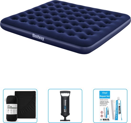 Bestway luchtbed - 2-Persoons - 183 x 203 x 22 cm - Blauw - Inclusief Hoeslaken - Pomp en Reparatieset van Bestway