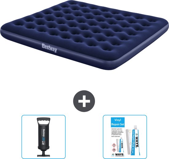 Bestway luchtbed - 2-Persoons - 183 x 203 x 22 cm - Blauw - Inclusief Pomp en Reparatieset van Merkloos