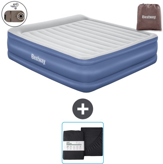 Bestway luchtbed - 2-Persoons - 193 x 203 x 56 cm - Grijs/Blauw - Inclusief pomp en Hoeslaken van Merkloos