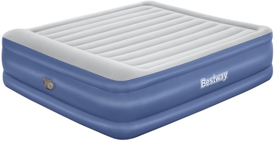 Bestway – Luchtbed – 2-Persoons – 193×203×56 cm – Grijs/Blauw – Met Ingebouwde Elektrische Pomp – Incl. 3-in-1 Opbergtas - Luchtbed 2 Persoons - Luchtbed Met Pomp - Luchtbed Voor Binnen Gebruik - Luchtbed Met Kussen - Luchtbed Voor Logeerpartijen