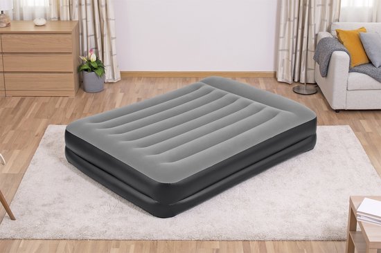 Bestway Luchtbed 2 Persoons - Luchtmatras 203 x 152 x 46 cm - met Ingebouwde Pomp en Leegloopventiel - Tritech Materiaal - Behoud zijn Vorm - Kampeer Accessoires - Zwart/Grijs van Bestway